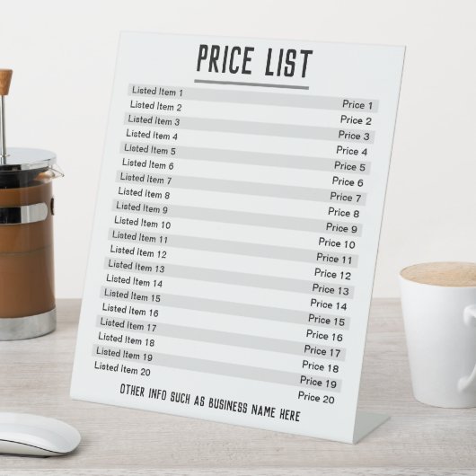 価格表最大20品目とペデスタル価格 台座サイン (インサイチュ)