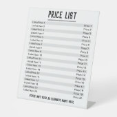 価格表最大20品目とペデスタル価格 台座サイン (正面)