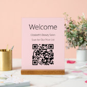 価格表淡い色ののようこそピンクスキャンQRコード アクリルサイン (ウェディング)
