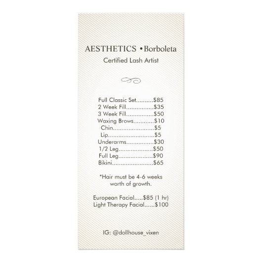 価格表 |アンティークシザーヴィンテージ美しいサロン ラックカード (裏面)