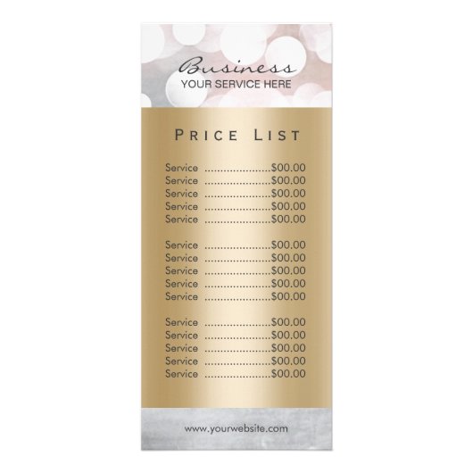 価格表 |シルバーモダン&金ゴールド美しいサロンスパ ラックカード (正面)