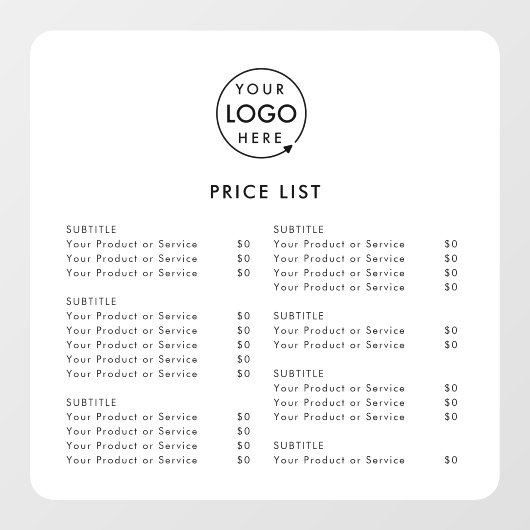 価格表 |ビジネスロゴモダンミニマル白 ウィンドウサイン (シート)