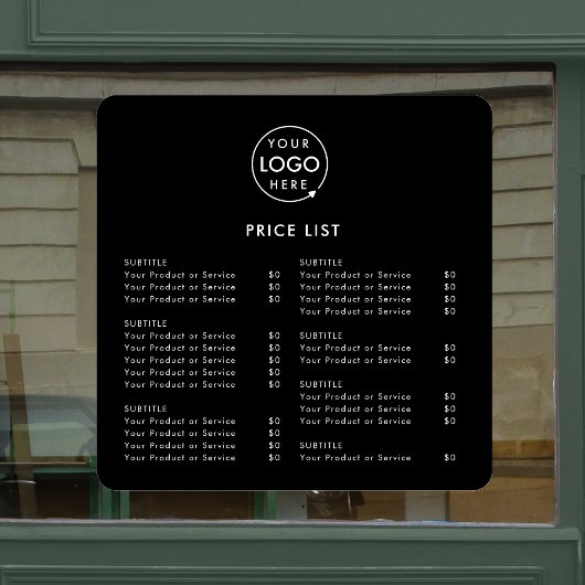 価格表 |ビジネスロゴ黒ミニマルモダンリスト ウィンドウサイン