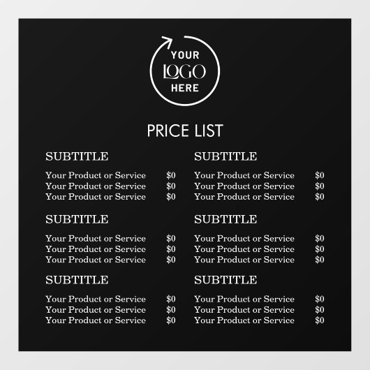 価格表 | ビジネス ロゴ ブラック モダン ミニマル ウィンドウサイン (シート)