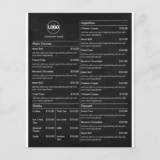 価格表 |ブラックシャルボードビジネスメニュモダンー チラシ (正面)