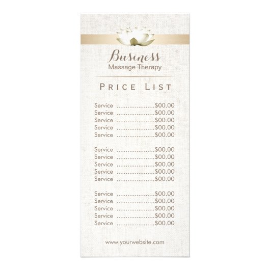 価格表 |マッサージセラピーエレガントロータスサロン ラックカード (正面)