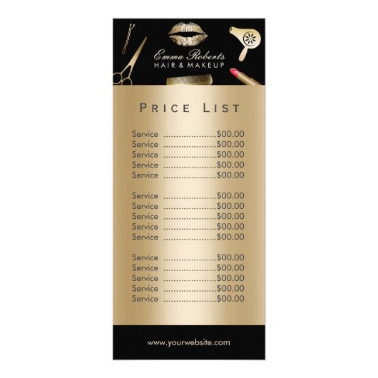 価格表 |メイクアップアーティストゴールドフォイル美しいサロン ラックカード (裏面)