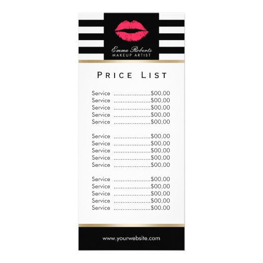 価格表 |メイクアップアーティスト赤い唇のモダンストライプ ラックカード (正面)