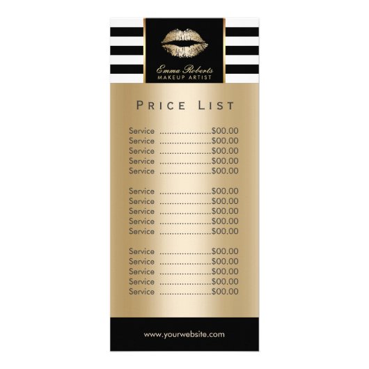 価格表 |メイクアップアーティスト金ゴールドの唇モダンストライプ ラックカード (裏面)
