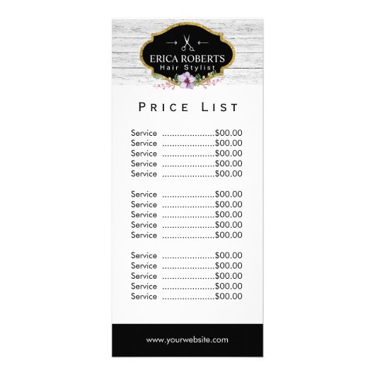 価格表 |美容師ヴィンテージフローラと木材 ラックカード (裏面)