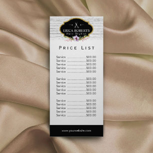 価格表 美容師ヴィンテージフローラと木材 ラックカード