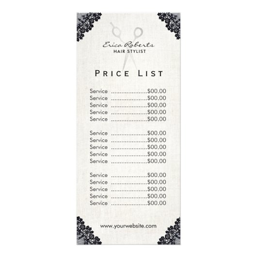 価格表 |美容師ヴィンテージブラックレースサロン ラックカード (正面)