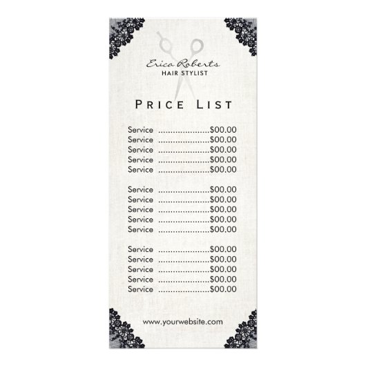 価格表 |美容師ヴィンテージブラックレースサロン ラックカード (裏面)