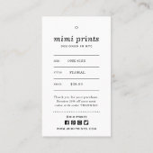 価格、サつるイズ、スタイル、および社会的な服のラベル 名刺 (裏面)