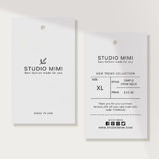 価格、サつるイズ、スタイル、および社会的な服のラベル 名刺