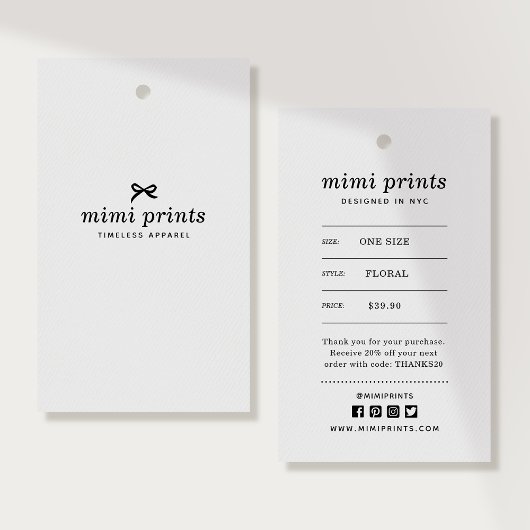 価格、サつるイズ、スタイル、および社会的な服のラベル 名刺