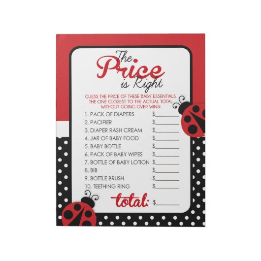 価格Ladybug赤ちゃんシャワーゲームの答えを推測 ノートパッド (回転)