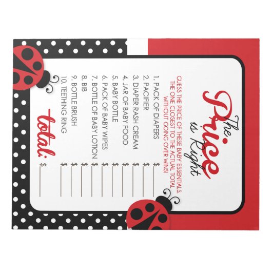 価格Ladybug赤ちゃんシャワーゲームの答えを推測 ノートパッド (正面)