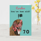侮辱おもしろい的なジョークのチキン70th誕生日カード カード (黄色い花)