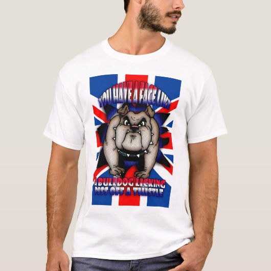 侮辱のTシャツ、雄牛犬と、英国国旗のおもしろい Tシャツ (正面)