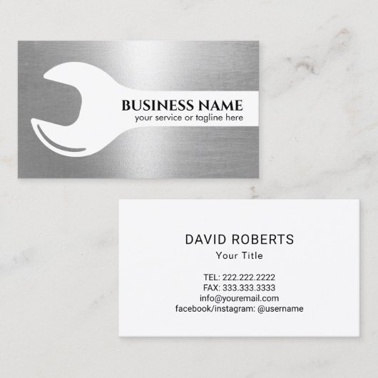 便利修理整備業務モダン銀 名刺 (正面/裏面)