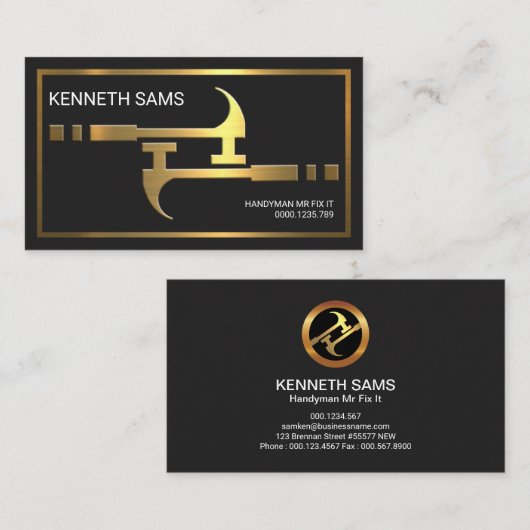 便利屋のたくましくフェイクな金ゴールドのハンマー 名刺 (正面/裏面)