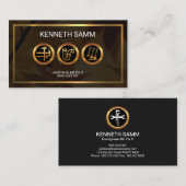 便利屋のカエデの葉の金ゴールドのボーダー 名刺 (正面/裏面)