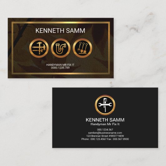 便利屋のカエデの葉の金ゴールドのボーダー 名刺 (正面/裏面)