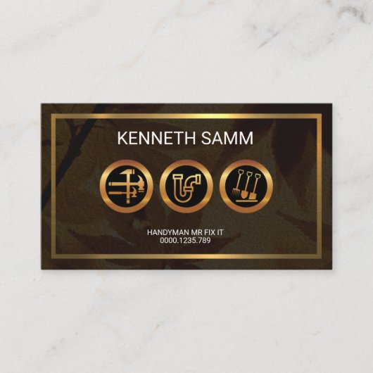 便利屋のカエデの葉の金ゴールドのボーダー 名刺 (正面)