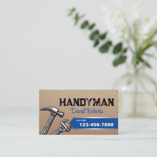 便利屋の修理と保守サービス青 名刺 (スタンド正面)