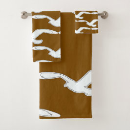 便浴用添食茶色の鳥 バスタオルセット