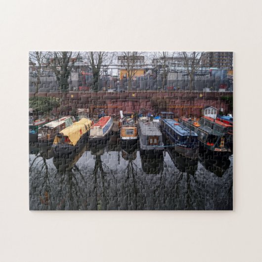 係留ナローボートリフレクションリトルヴェネツィアロンドン ジグソーパズル (横)