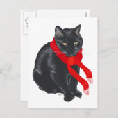 保っているクリスマスで暖かい黒猫 シーズンポストカード (正面/裏面)