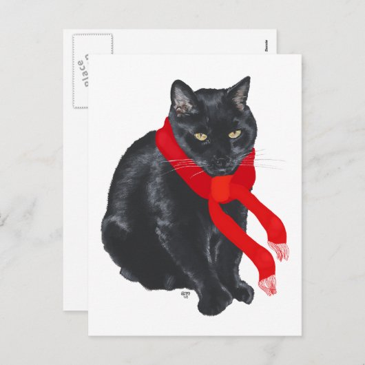 保っているクリスマスで暖かい黒猫 シーズンポストカード (正面/裏面)