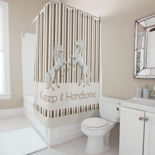 保イットハンサムなシャワーカーテンブラウンストライプホース シャワーカーテン (インサイチュ)