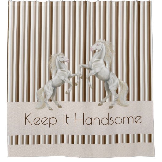 保イットハンサムなシャワーカーテンブラウンストライプホース シャワーカーテン (正面)