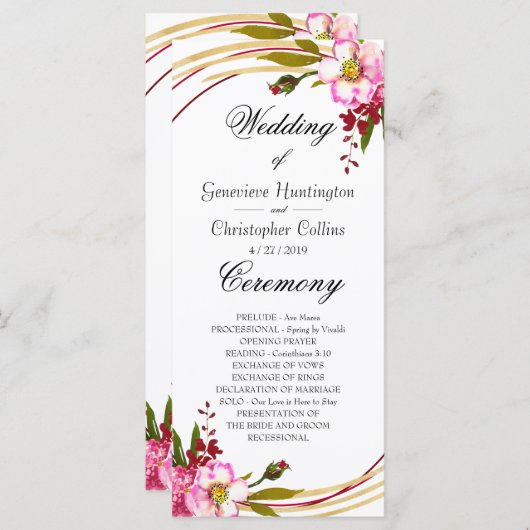 保エレガント保赤面フローラ結婚式プログラム プログラム (正面/裏面)