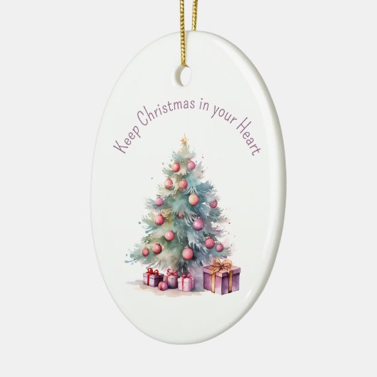 保クリスマスのハートカスタム文字ツリーオーバル セラミックオーナメント (左)