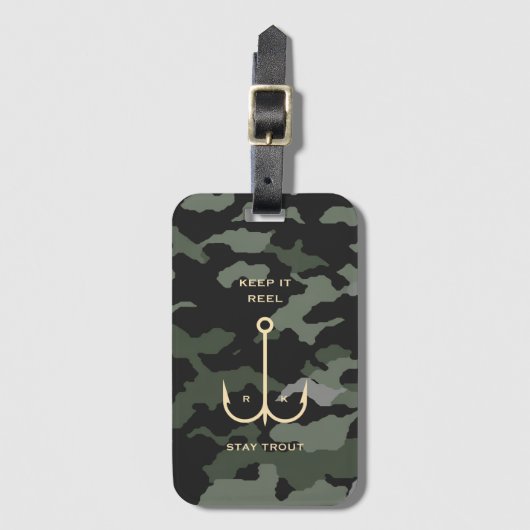 保クールITリール魚釣り父の日の迷彩柄 ラゲッジタグ (正面縦)