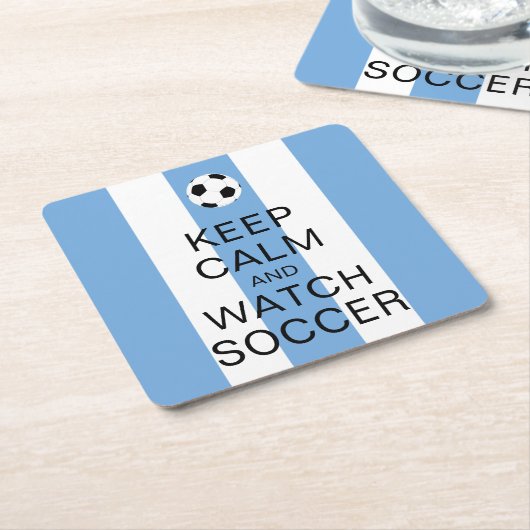 保サッカーのアルゼンチンブルーストライプ スクエアペーパーコースター (アングル)