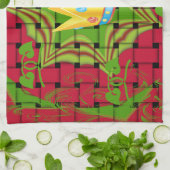 保シンプルプリント:金はっきりした金赤織フローラ キッチンタオル (折り畳み)