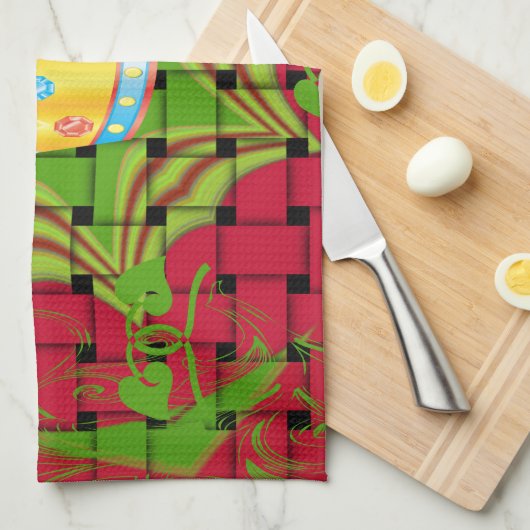 保シンプルプリント:金はっきりした金赤織フローラ キッチンタオル (四つ折り)