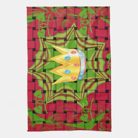 保シンプルプリント:金はっきりした金赤織フローラ キッチンタオル (縦)