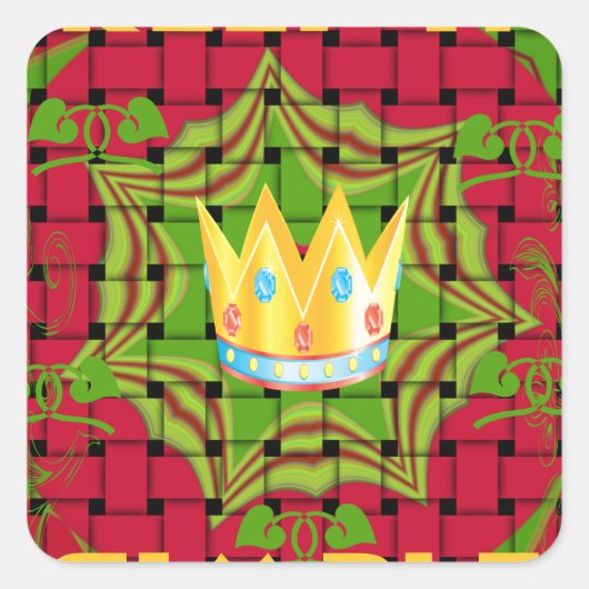 保シンプルプリント:金はっきりした金赤織フローラ スクエアシール (正面)