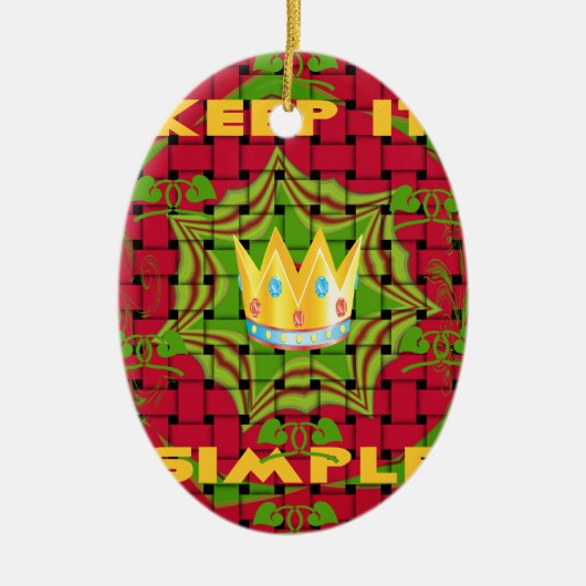 保シンプルプリント:金はっきりした金赤織フローラ セラミックオーナメント (正面)