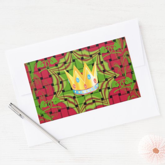 保シンプルプリント:金はっきりした金赤織フローラ 長方形シール (封筒)