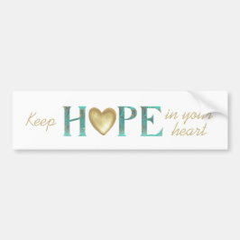 保ティール（緑がかった色）と金ゴールドのハートに希望 バンパーステッカー