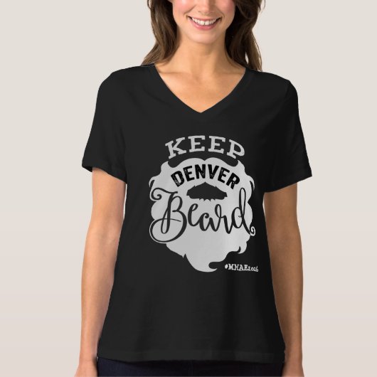 「保デンバーひげ」女子Vネック黒 Tシャツ (正面)
