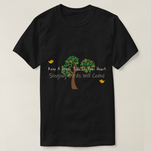 保ハートと歌う鳥の緑の木 Tシャツ (デザイン正面)