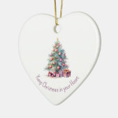保ハートのクリスマス編集可能文字ハート セラミックオーナメント (左)